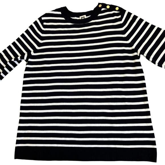 Anne Klein Sz 2X Nautical Striped Fine-knit Sweater W Gold Buttons Navy White - Picture 8 of 16